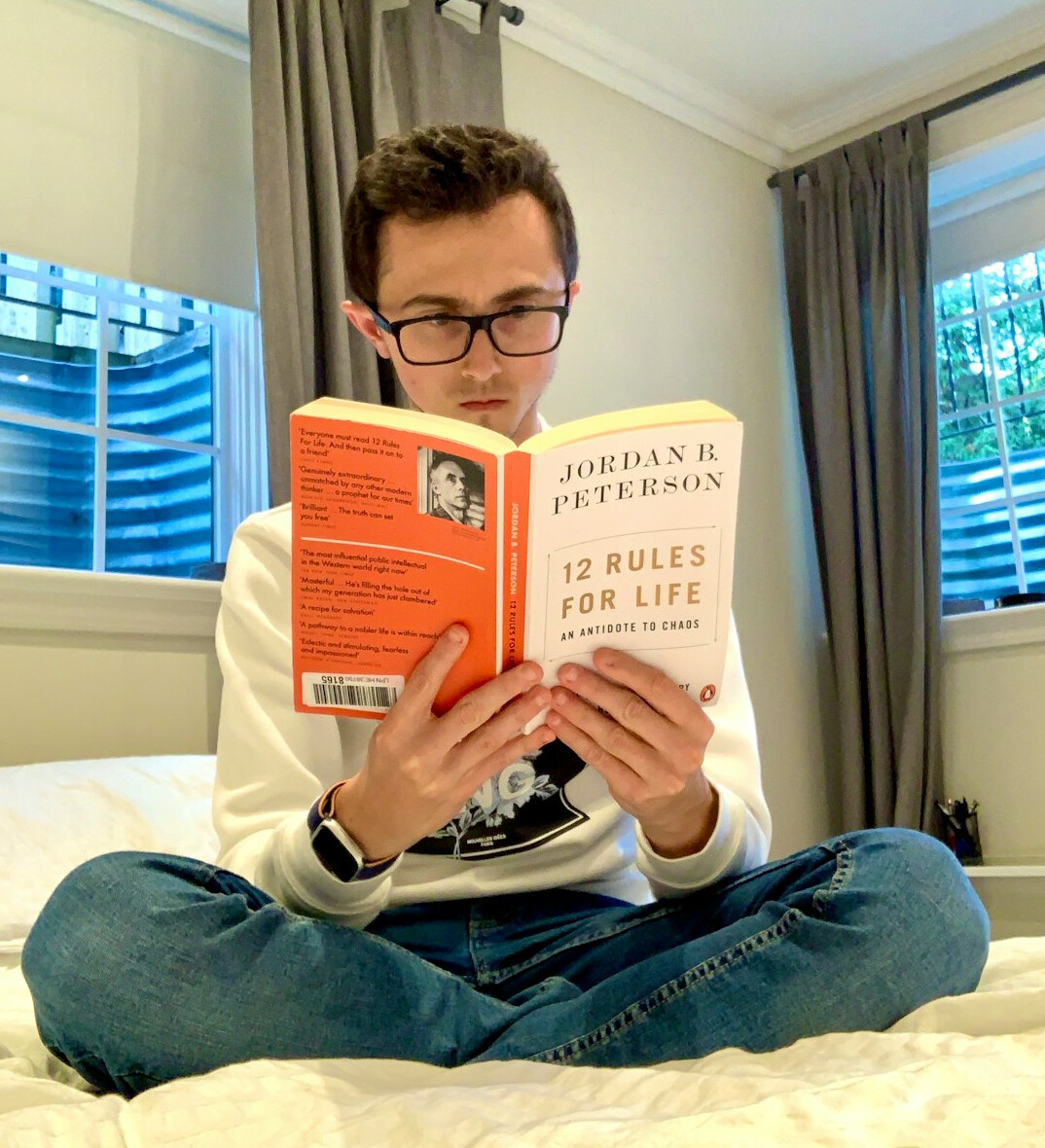 man reading book